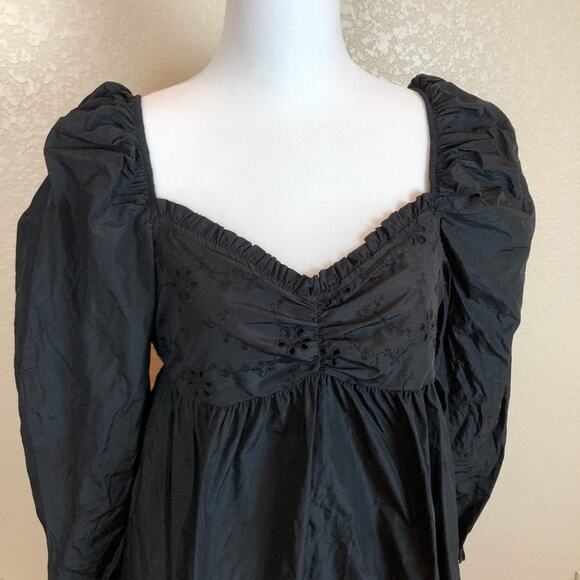 NWOT Zara Black Embroidered Puff Sleeve Mini Dress - Picture 6 of 12